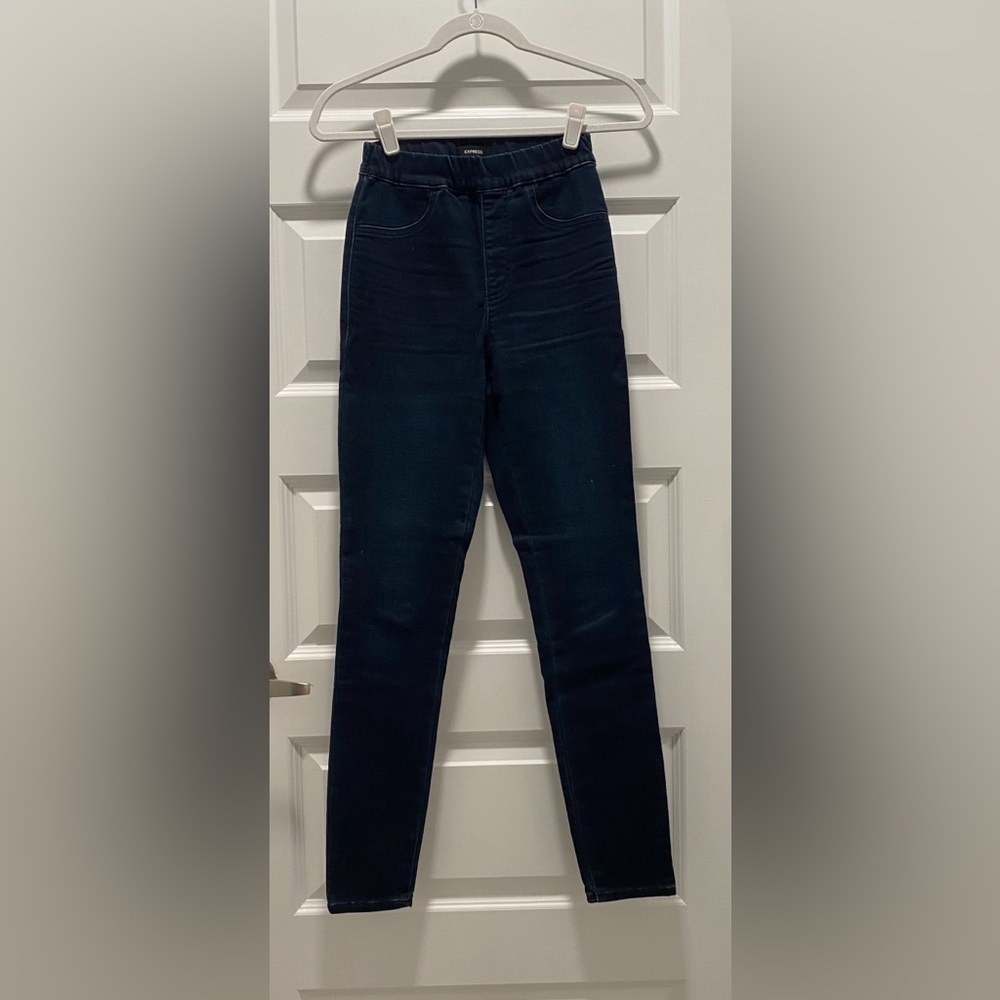 Express Dark Blue Denim Jeggings Leggings High Rise Small 0 2 4 Long new